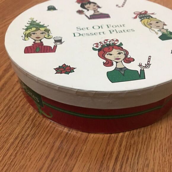 Set of 4 posh girl night Christmas holiday party collector ceramic plates - Picture 5 of 8